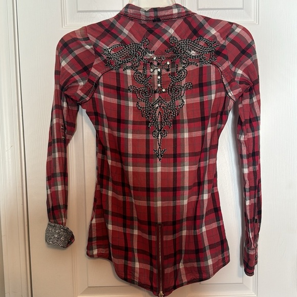 Roar Western Plaid Pearl Snap Button Shirt - Size Ladies Small - Picture 6 of 8